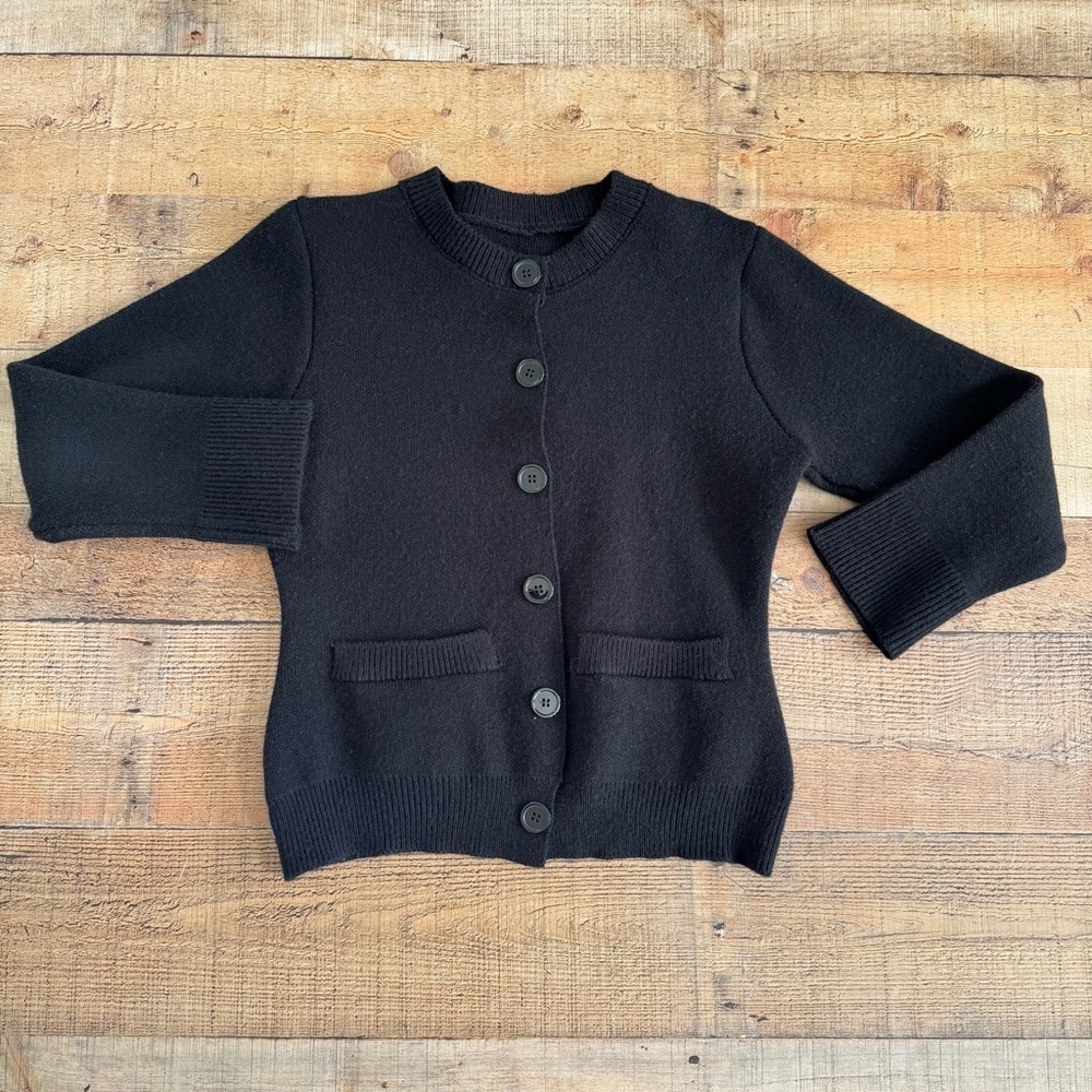 Black Knit Crewneck Cardigan Sweater Black Womens SMALL